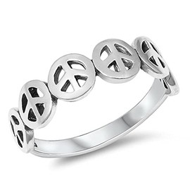 Oxidized Peace Sign Stackable Beautiful Ring 925 Sterling Silver Band Size 11