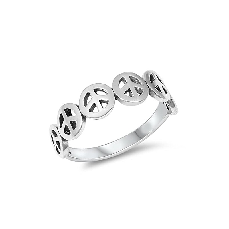 Oxidized Peace Sign Stackable Beautiful Ring 925 Sterling Silver Band