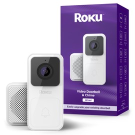 Roku Smart Home Wired Video Doorbell & Chime - 1080p HD Night Vision Ultrawide View Doorbell Camera with Motion & Sound Detection, 2-Way Audio & Works with Alexa & Google, 90-Day Subscription Included