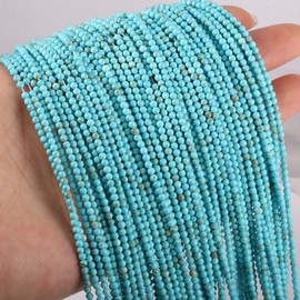 Blue Turquoise Loose Beads Round Natural Stone Punching Beads Decoration Accessories (2 Strands) for Jewelry Making Necklace Bracelet Gift 2mm 15 inches