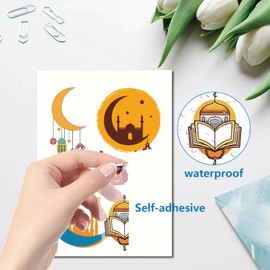 CRASPIRE 8 Sheets Eid Mubarak Wall Stickers Moon Ramadan Wall Decals Arabic Lamp PVC Waterproof Self Adhesive Window Cling Peel and Stick for Eid Al-fitr Festival Party Home Decoration Showcase