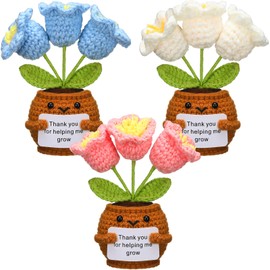 Wavwavw Teachers Appreciation Gifts, 3 Pcs Positive Doll Crochet with Card Thank You for Helping Me Grow Teacher Birthday Thank You Gifts(Bell Orchid)