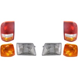 Garage-Pro Driver and Passenger Side Headlight Kit for Ford Ranger 1993-1997 Halogen With bulb(s) W/Corner Light Tail Light Replaces# F37Z13008A F37Z13008B F37Z13201A F37Z13200B F37Z13405A