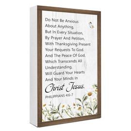 Do Not Be Anxious Philippians 4:6-7 Bible Verse Wooden Box Sign Desk Decor,Rustic Scripture Wood Block Plaque Sign for Christian Farmhouse Home Office Shelf Tabletop Wall Decor