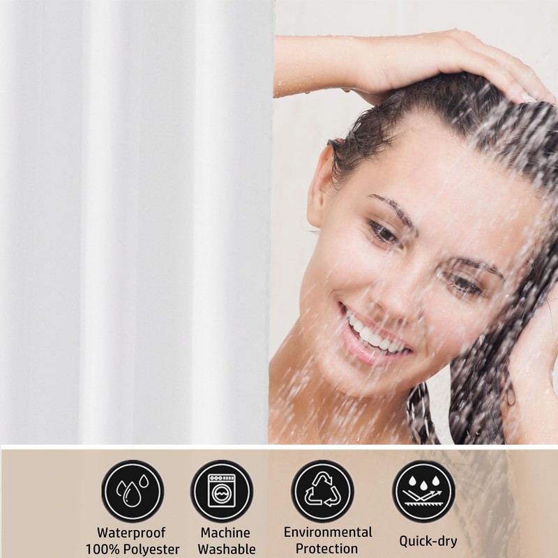 Felisa Short Waterproof Fabric Shower Curtain Liner with 3 Large