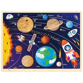 MoinKidz 48 Piece Puzzles for Kids Ages 4-8, Solar System Wooden Jigsaw Puzzles for Toddlers 4 Year Old, Each Piece is Unique, Preschool Space Puzzle Ages 3-5 with Puzzle Tray