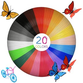 AQTAQ 3D Pen Printing Filament PLA 1.75 mm 20 Colours 3D Pen Printer PLA Refill Filament Suitable for Designing Crafts 5 Metres per Colour 100 Metres Total Compatible with Most 3D Printing