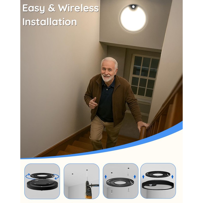 Waterproof Shower Light Indoor - Rechargeable Motion Sensor Ceiling Light,