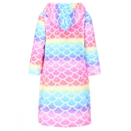 QPANCY Girls Mermaid Robe Pajamas Bathrobes Kids Hooded Plush Soft Fleece Sleepwear,Size 10 11
