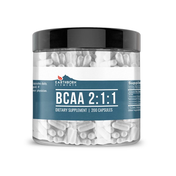 Earthborn Elements BCAA, 200 Capsules, Pure & Undiluted, No Additives