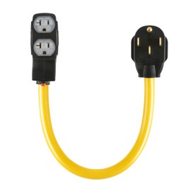 SURIEEN 50Amp to 20Amp 120V RV Distribution Adapter, NEMA 14-50P Male to 5-20R/5-15R Female Adapter Cord with Breaker, RV Generator Distribution Cord with Light, STW 10AWG 3750W 1.8FT, UL Listed