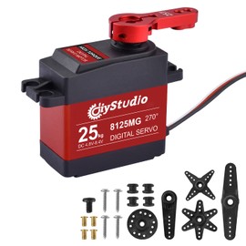 DiyStudio Servo Motor 25KG Digital Servo High Torque Metal Gear Waterproof Steering Servo Motor with Double Ball Bearings, 25T Aluminum Half Arm, Suitable for RC Helicopter/Airplane/Boat/RC Robot [270