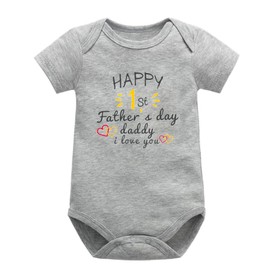 Happy Father’s Day Rompers Outfit for Newborn Infant Baby 1st Father’s Day Bodysuit Boys Girls Short Sleeve One-piece Jumpsuit (6-9 Months, Daddy I Love You-Gray)