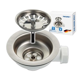 Tecuro rinse drain, rinse strainer valve, 1 1/2 inches, diameter 114 mm, with rope-rotary operation.