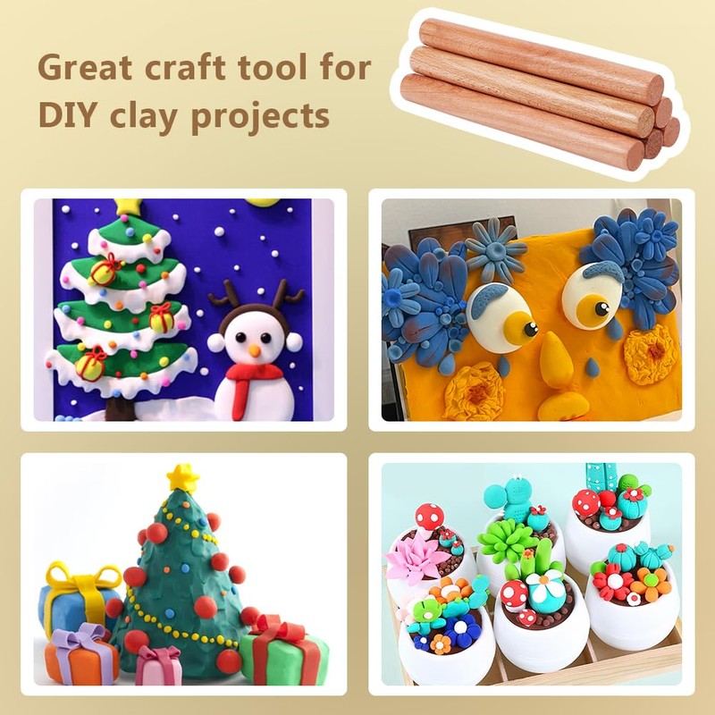 OLYCRAFT 8pcs Wood Rolling Pins 25.5cm Clay Rolling Pins 27.5mm