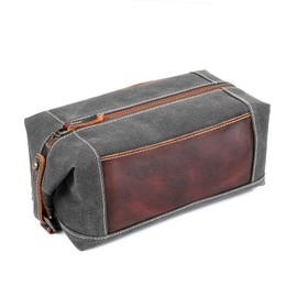 Londo Toiletry Bag Genuine Leather and Canvas Travel Toiletry Bag Dopp Kit - Unisex