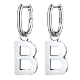 FOCALOOK Women's Letter A to Z Earrings Stainless Steel Hoop Earrings Christmas Earrings Statement Earrings Jewellery, Stainless Steel, No Gemstone
