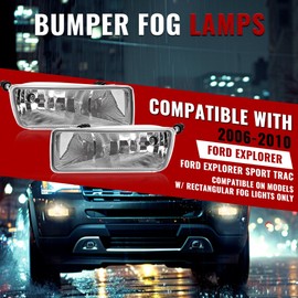 HECASA Fog Light Pair Compatible with 2006-2010 Ford Explorer/Explorer Sport Trac Halogen Fog Lamp w/Bulbs Replacement for FO2594100 FO2595100 6L2Z15201AA 6L2Z15200AA Clear Lens Left & Right