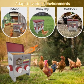 25lbs Metal Chicken Feeder, 4 Ports Galvanized Feeder, Goat Proof Auto Chicken Feeder, Weatherproof Chicken Food Dispenser System for Outdoor Coop,4.1 Gallon