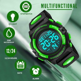 A ALPS Boys Digital Sport Watch with Alarm, Waterproof, Shockproof, Rubber Band, 3-15 Years