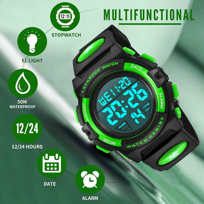 A ALPS Boys Digital Sport Watch with Alarm, Waterproof, Shockproof,