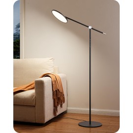 EDISHINE LED Floor Lamp for Reading, 1600LM Bright Dimmable Lamp with Type-C Port, Head & Arm Rotating, 3000K-6000K Tall Modern Minimalist Standing Light for Living Room, Bedroom, Office, Black
