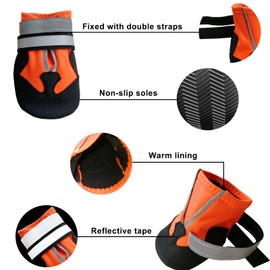NeuWee Dog Shoes, Non-Slip Dog Paw Protectors, Set of 4 Waterproof Dog Boots with Adjustable Reflective Straps and Anti Slip Sole for Small Medium Large Dogs Outdoor (XXL, Orange)