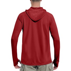 Roadbox Men's Hooded UV Sun Shirts Long Sleeve, Athletic Workout Running Thumbholes T-Shirts Quick-Dry Lightweight Brick Red