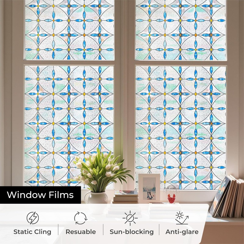 Window Privacy Film, 3D Stained Glass Window Film, 35.4x78.7in