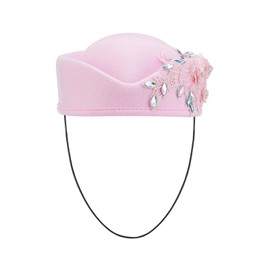 DELIMALI Women ​British Vintage Wool Felt Pillbox Hat Ladies Church Derby Fascinator Hat Veil Flower Fedoras Wedding Tea Party (A-Pink, ONE Size)
