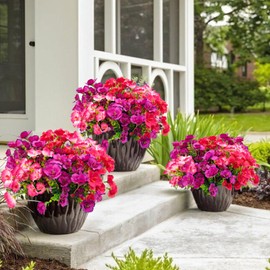 Carfoeny 6 Bundles Artificial Fake Outdoor Hibiscus Plants Flowers Faux Silk Realistic UV Resistant for Outside Hanging Pot Planter Front Porch Patio Balcony Yard Basket Garden Decoration(Multicolor)