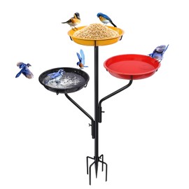 Free Standing Birdbaths for Outdoors, Large Bird Bath Feeder Bowl, Freestanding Bird Bath and Feeder Combo with 5-prong Metal Stake Garden Yard Lawn Decor