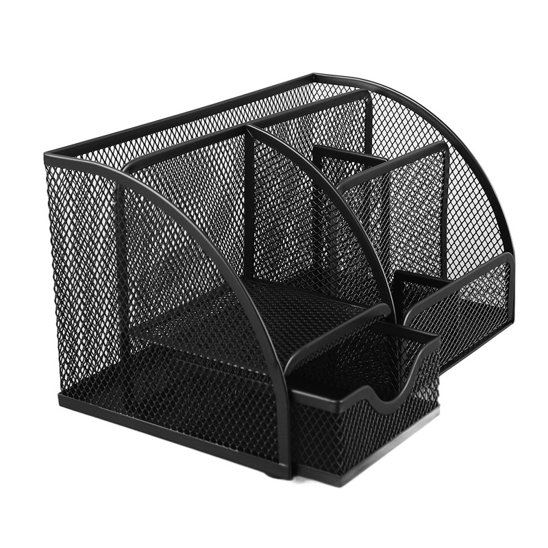 Mesh Office Desktop Organizer Multifunctional Metal 7 Compartments Pen Holder