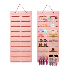 MOODKEY Hanging Hair Claw Clips Organizer, 31.5 x 13.8 inch Hair Clip Organizer for Women for Closet and Wall Option for Fashion Lovers and Home Organizers (Pink)