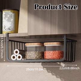 Under Shelf Wire Basket under shelf basket Hanging Storage Baskets Multipurpose All Metal Under Shelf Wire Basket Slide in Baskets Slide on Wire Shelves for Kitchen Pantry Bookshelf (Medium black)