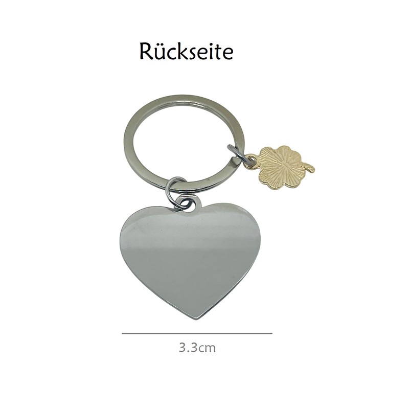 WOO MANTO Heart Keyring with Clover Leaf Pendant, Mama, Ich