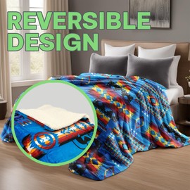 Sacred Thread Fleece Blanket 40"x60" South Western Blankets Reversible Mexican Blankets Vibrant Aztec Blankets and Throws for Aztec Decor for Home Native American Throw Blanket in Sherpa Blue Throw