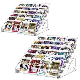 Sibosen 2 Pack 7 Tier Acrylic Card Display Stand, Versatile Display for Trading Cards,Greeting Card Display Stand,Portable Display Rack Holder for Graded Cards, PSA Cards,Sports, Business Cards