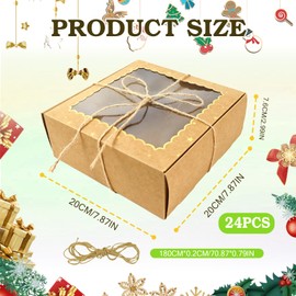 24 Pack Kraft Bakery Cookie Boxes with Window for Paper Gift Giving Gold Foil Star Bakery Gift Boxes 8 x 8 x 2.5 Inch Holiday Dessert Disposable Packaging for Cookie Cupcaked Pie Donuts & Pastries