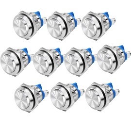 RUNCCI-YUN 10 pieces 3V-12V-220V 16 mm Momentary Metal Push Switch Screw Terminal Push Button Stainless Steel Horn Button Doorbell for Cars, Trucks, Ships, Doorbells, Ignition Systems (Protruding)