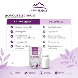 Wildmountain Myo Inositol Chiro Mezcla Óptima Suplemento Alimenticio Polvo 130 Sabor Natural Porciones