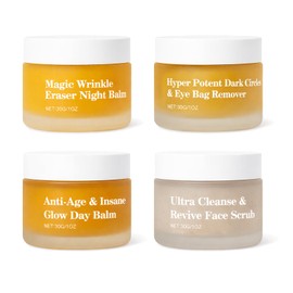 Organic 4-in-1 Face Cream Set for Mature Skin - Anti-Ageing Skincare Kit with Pomegranate, Rosehip & Arnica - Day & Night Balm, Eye Cream & Face Scrub -Deep Hydration, Firming & Brightening - 4 x 30g