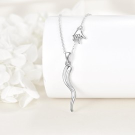 ZPMMPZ Italian Horn Necklace 925 Sterling Silver Cornicello and Mano Cornuto Good Luck Pendant Amulet Jewelry for Women Men