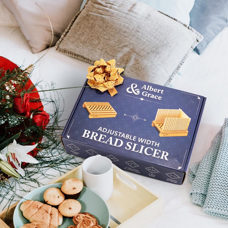 Albert&Grace Bamboo Bread Slicer for Homemade Bread – Adjustable Width