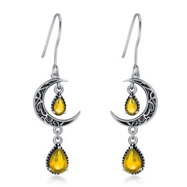 VONALA Earrings 925 Silver Hanging Celtic Hanging Earrings Sterling Silver Green/Red/Purple Moon Earrings Celtic Jewellery Gifts for Women and Girls, Silver, Crystal