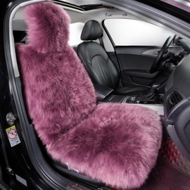 OGLAND Fluffy Sheepskin Car Seat Cover-Fuzzy Fur Auto Cushion for Universal Automotive Protector (Lavender Purple, 1 Pcs Front Seat Cover)