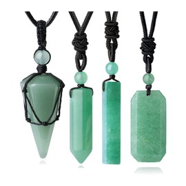 XIANNVXI Green Aventurine Crystal Necklace for Men Women Healing Crystals Pendant Mens Necklaces Adjustable Black Rope Bar Hexagonal Point Jewelry 4Pcs