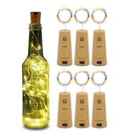 6pz Corcho con Tira Led 2m 20 Leds, en Alambre De Cobre, para Botellas y Decoración. mundoGadget