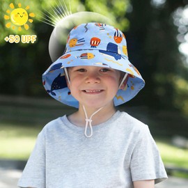XYIYI Baby Toddler Children Cotton Sun Hat Fishing Hat with Neck Flap, blue whale