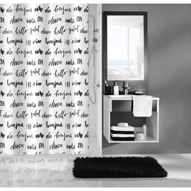 Kleine Wolke Textilgesellschaft Duschvorhang, Kunstfaser, Weiß Schwarz, 200 x 180 cm, Weiß, Schwarz, 200x180 cm
